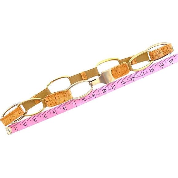 Sandy Duftler Belt Designs Open Hook Gold Tone/Metallic Tone Elastic Cork Sz M - Picture 6 of 9